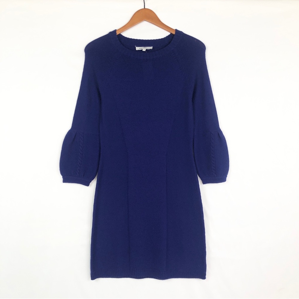 NEW Barrow and Grove Wool Balloon Sleeve Dress Mini Knit Size S Royal Blue